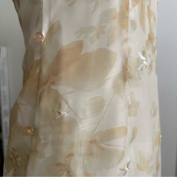 YUFEI Traditional Chinese Cheongsam Dress Pale Yellow Organza MIDI Embroidered M - Picture 6 of 15